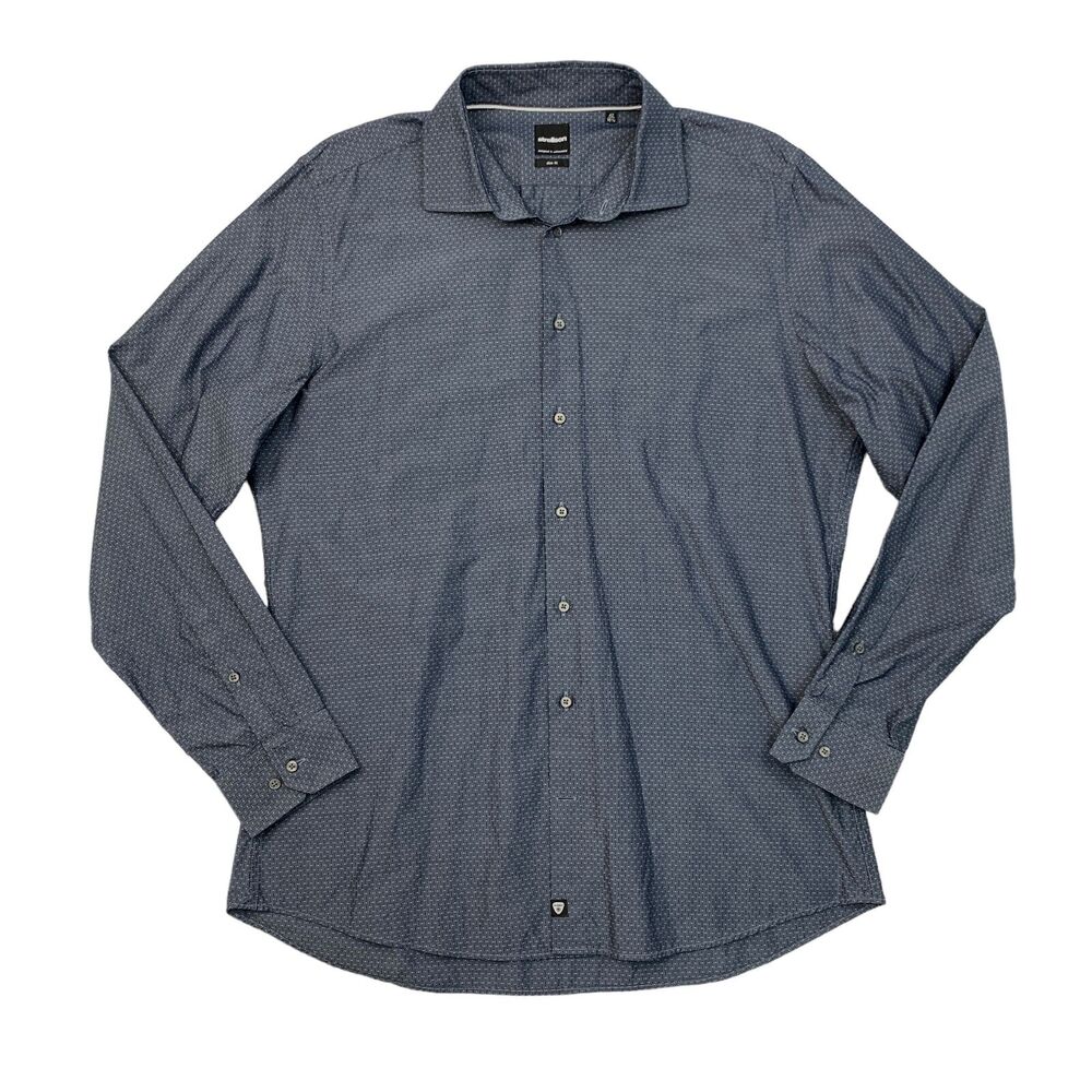 Strellson Dress Shirt Mens 42 SLIM Fit Chalkboard Blue Long Sleeve Cotton Button